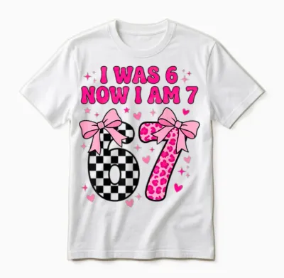 7th Birthday Girl I Was Six Now I'm Seven Years Old Bday Unisex T-Shirt - White