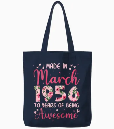 March 1956 Cool 70th Birthday Gift for Women Tote Bags - Navy