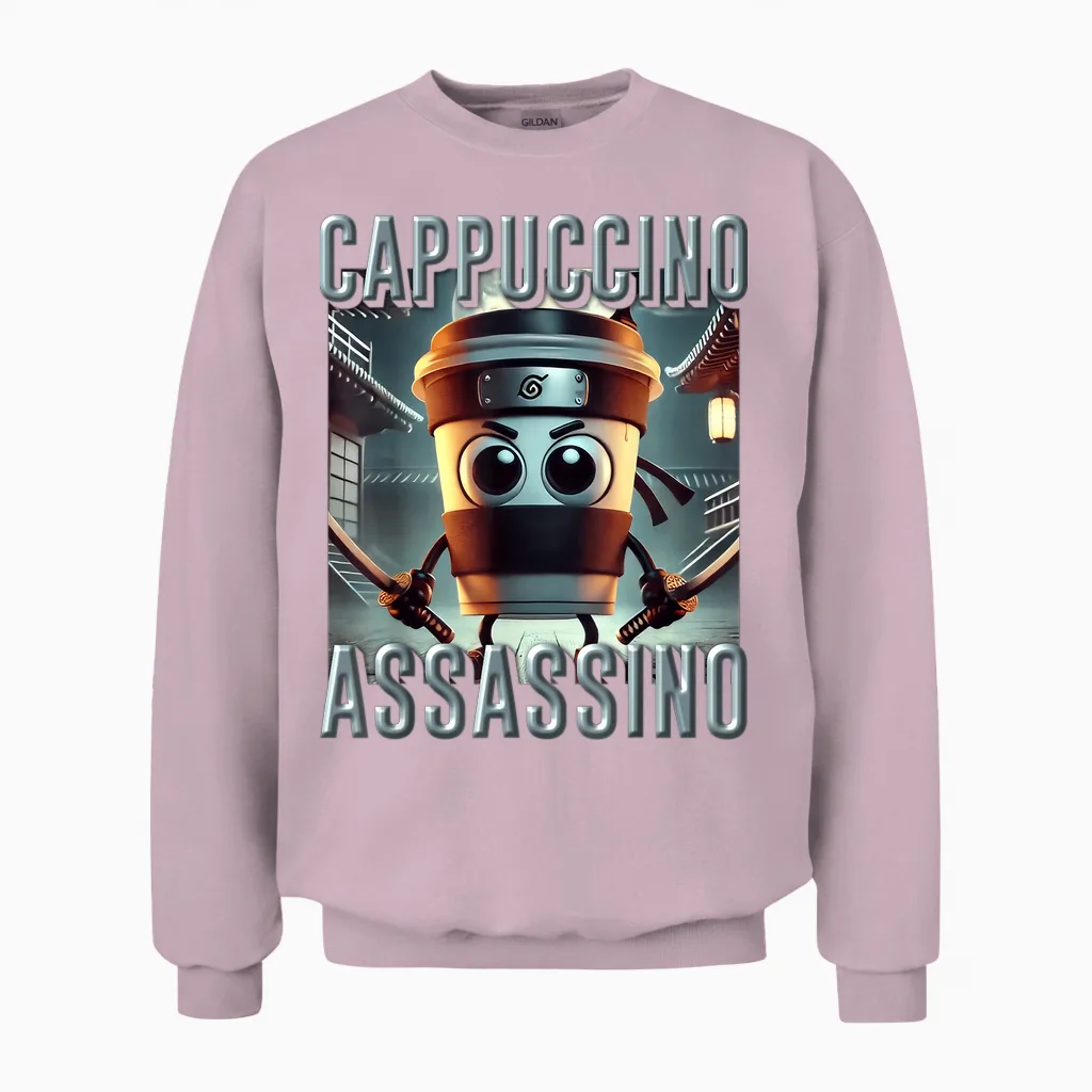 Trending Meme Brainrot Italian Cappuccino Assassino Für Kinder Unisex Sweatshirt in Light Pink