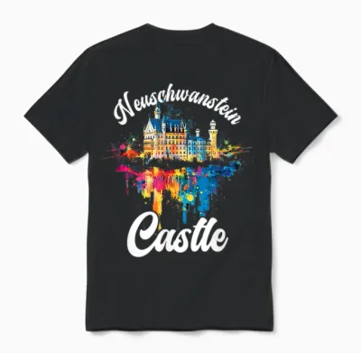 Schloss Neuschwanstein Bunt Künstlerisch Märchenschloss Unisex T-Shirt - Black