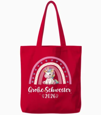 Children's T-Shirt with German Text "ich Werde Große Schwester 2026" [german Language], Black, S Tote Bags - Red