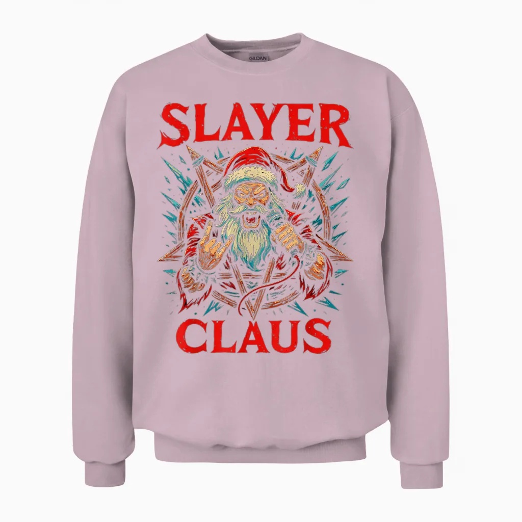Slayer Claus Blegh Santa Metal Unisex Sweatshirt in Light Pink