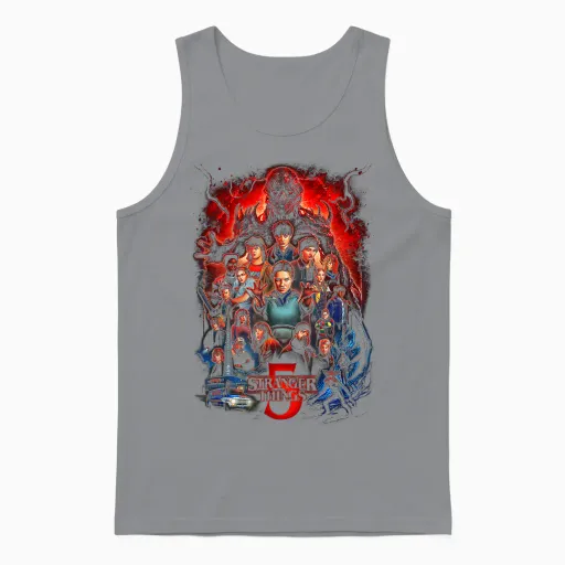 Stranger Things St5 Poster Officially Licensed Unisex Tank Top in Sport Grey