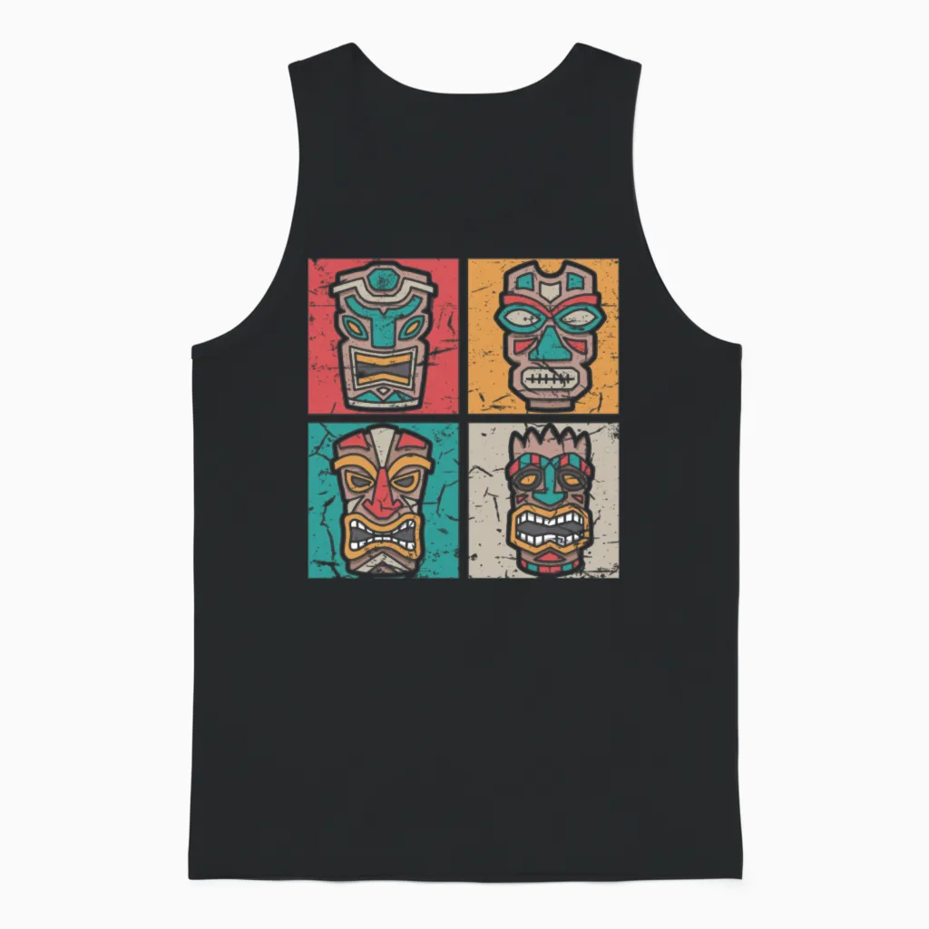 Retro Hawaiian Tiki Hawaii Unisex Tank Top in Black