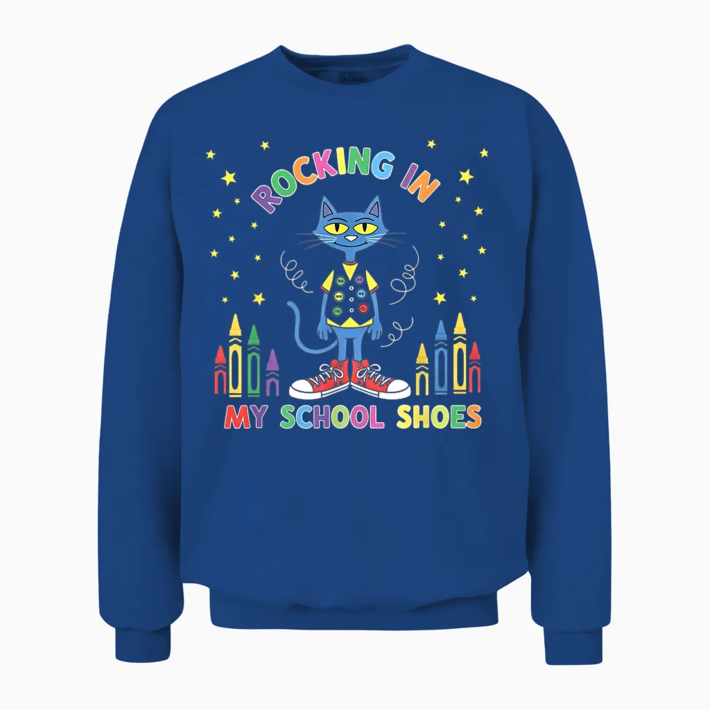 Cat Rocking in My School Shoes Funny Back to School Unisex Sweatshirt in Royal