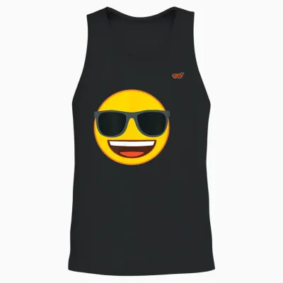 Sunglasses Emoticon Laughter Yellow Smile Face Cat Icon T-Shirt, Black, S Unisex Tank Top - Black