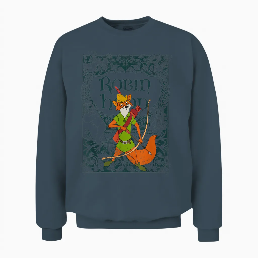 Disney Robin Hood Retro Vintage Distressed T-Shirt, Gray Unisex Sweatshirt in Dark Heather