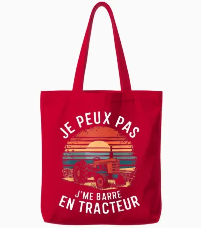 Je Peux Pas J'me Barre En Tracteur Paysan Gift Humour Christmas T-Shirt, Black, S Tote Bags - Red