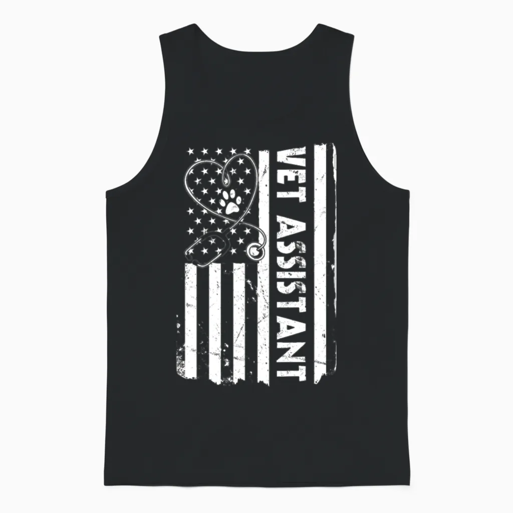 Usa Flag Veterinary Assistant Unisex Tank Top in Black