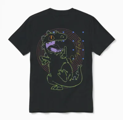 Mademark X Rugrats - Reptar - Retro Outline Unisex T-Shirt - Black