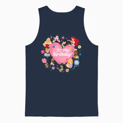 Disney Princess Pink Heart and Flowers It's My Birthday T-Shirt, Black, S Unisex Tank Top - Navy