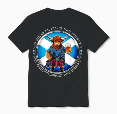 No Scotland No Party Scottish Pride Scotland Highland Cow Unisex T-Shirt - Black