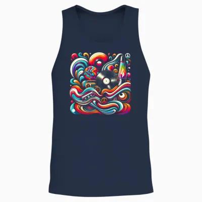 Retro Swirl Vibes Unisex Tank Top - Navy