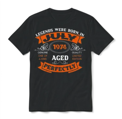 Legends Were Born in July 1974 Birthday Unisex T-Shirt - Black