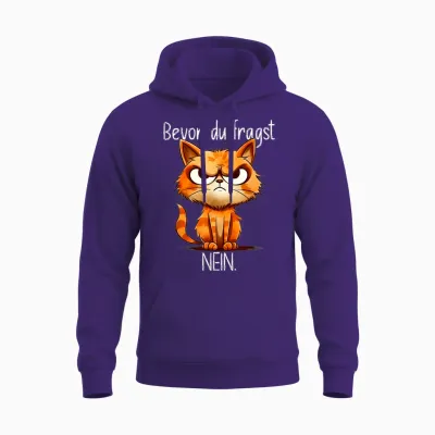 Funny Cat T-Shirt with Cheeky Saying "bevor Du Fragst Nein" [german Unisex Hoodie - Purple