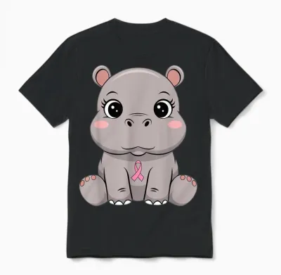 Ruban Rose Hippopotame Espoir Unisex T-Shirt - Black