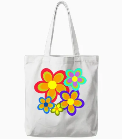 Retro 70's Flower Power Tote Bags - White