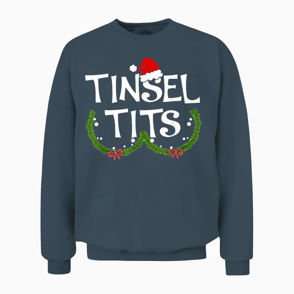 Funny Tinsel Tits Matching Jingle Balls Christmas Couples Unisex Sweatshirt in Dark Heather