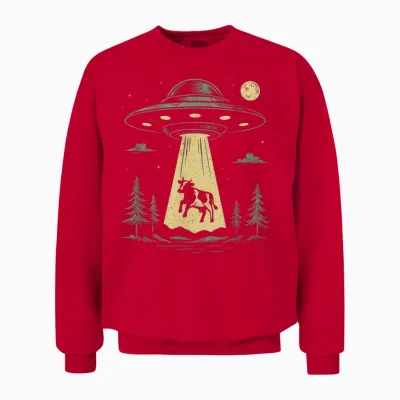 Ufo Cow Kidnapping Design Funny Alien Spaceship Unisex Sweatshirt - Red