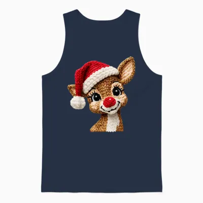 Cute Reindeer Rudolph Crochet Christmas Xmas Pajamas Holiday Unisex Tank Top - Navy