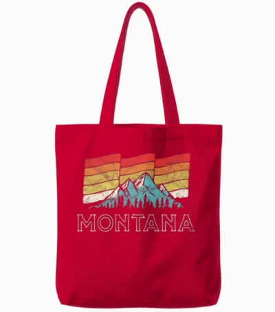 Retro Montana Mountains Vintage Tote Bags - Red