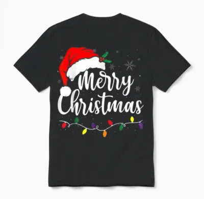 Merry Christmas Lights Red Santa Hat Xmas Family Men Women Unisex T-Shirt - Black