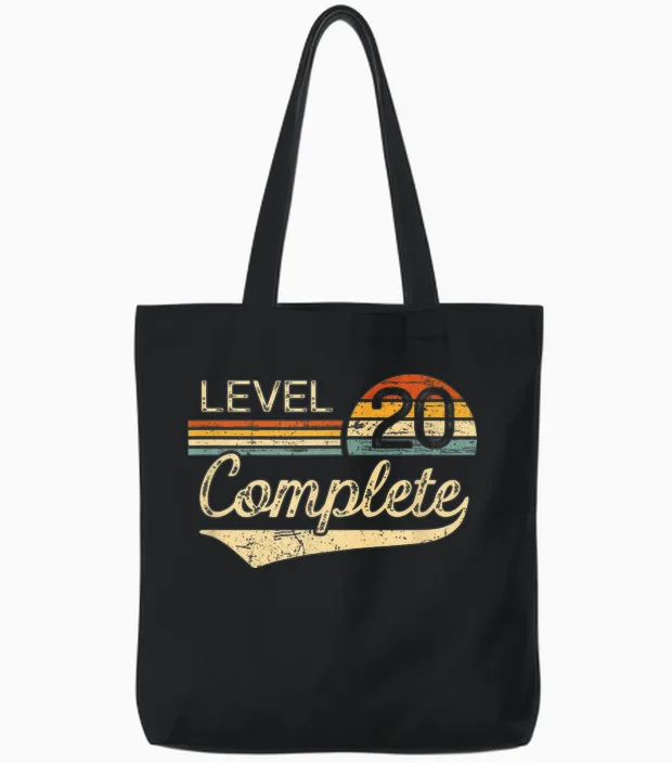 Level 20 Complete Vintage 20th Wedding Anniversary Tote Bags in Black