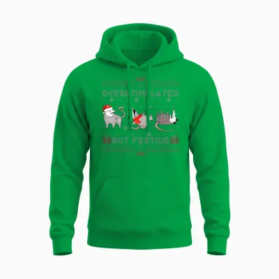 Overstimulated but Festive Opossum Ugly Sweater Christmas Unisex Hoodie - Irish Green