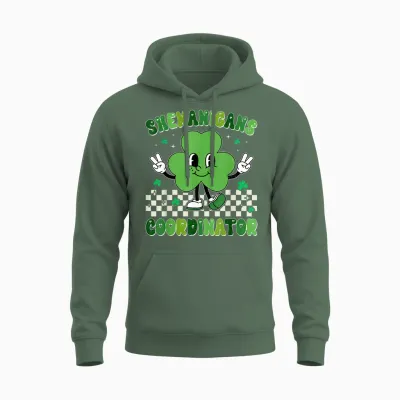 Funny Shenanigans Squad Teacher Retro St Patrick's Day Unisex Hoodie - Military Green