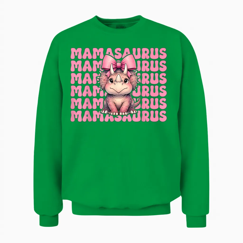 Mamasaurus Triceratops Mama Dinosaur Mom Mother's Day Unisex Sweatshirt in Irish Green