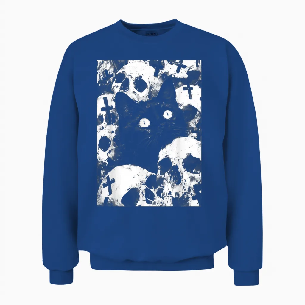 Satanic Occult Cat Goth Grunge Black Metal Crust Punk Unisex Sweatshirt in Royal