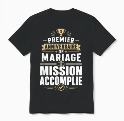 Noces De Coton Anniversaire 1 an Mariage Mission Accomplie Unisex T-Shirt - Black