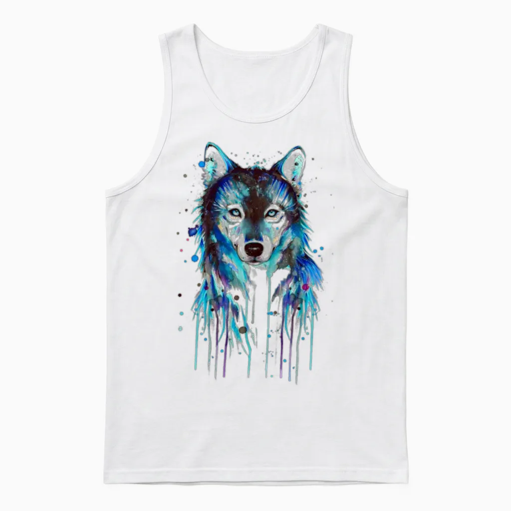 Blue Wolf - Wildlife Unisex Tank Top in White
