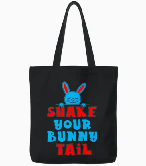 Shake Your Bunny Tail Funny Easter Day Egg Hunting Tote Bags in Black