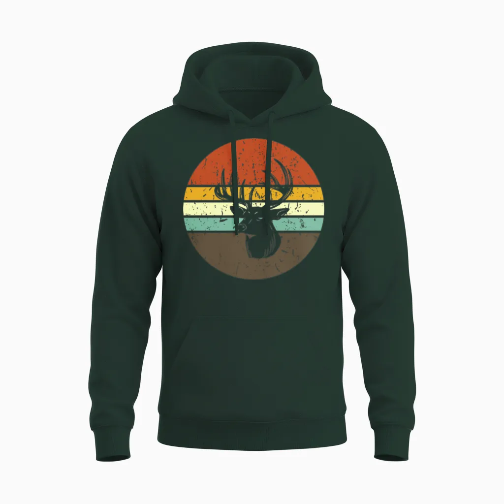 Deer Retro Wildlife Unisex Hoodie in Forest