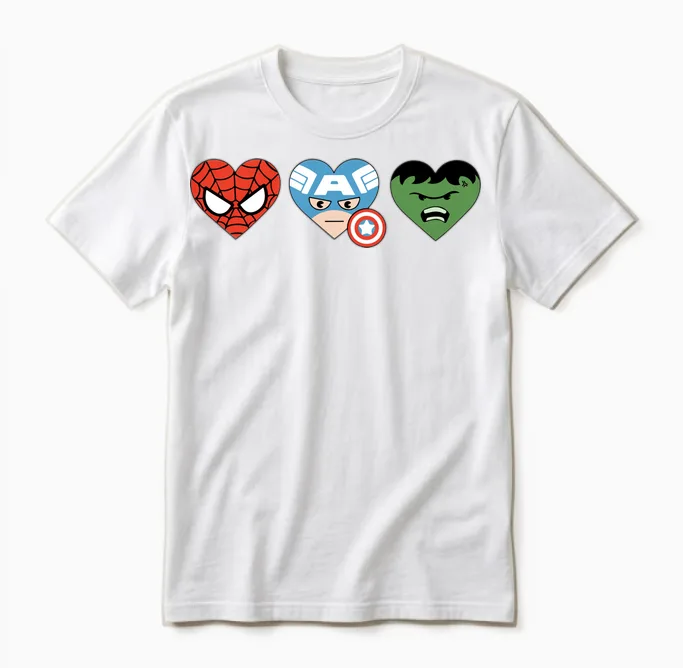 Amazon Essentials Marvel Hero Hearts Spider-Man Captain America and Hulk Unisex T-Shirt in White