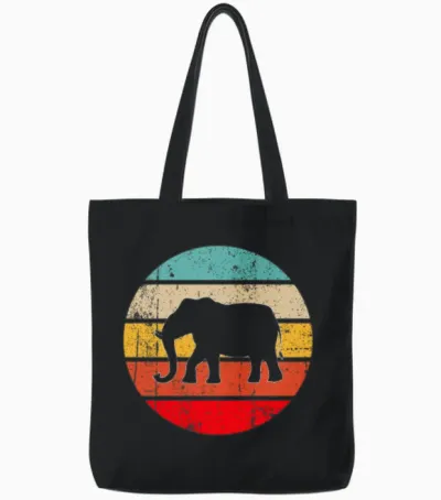 Elephant Retro Tote Bags - Black