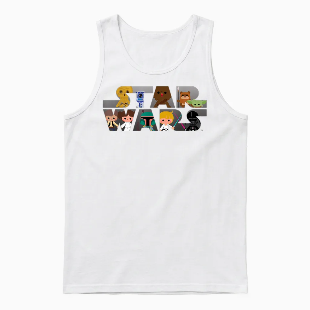 Star Wars Logo Kawaii Multi-Character Unisex Tank Top in White