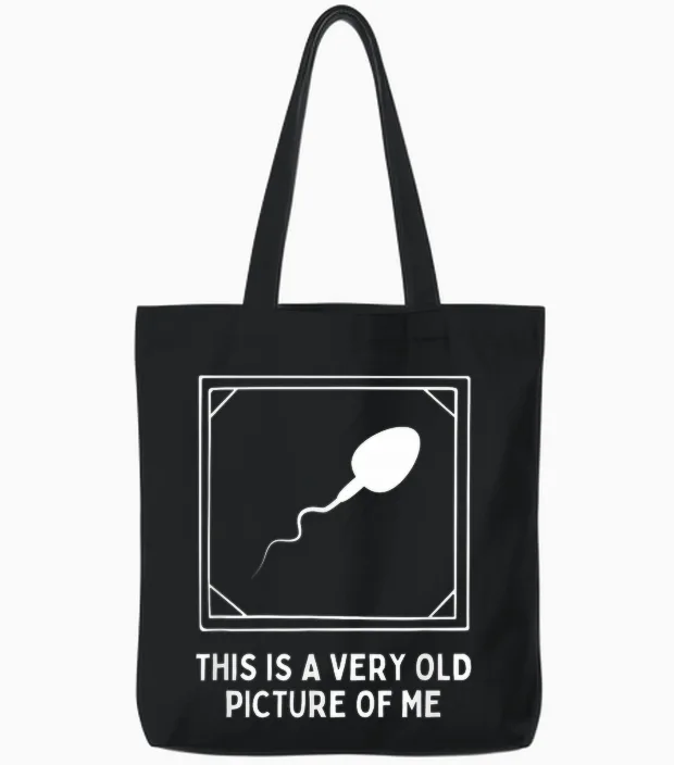 This Is a Very Old Picture of Me Gag Adult Funny Tote Bags in Black
