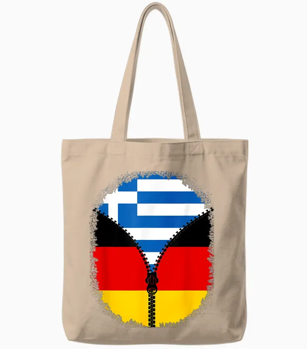 Griechenland Deutschland Flagge Griechisch Deutsch Reißverschluss Tote Bags in Natural