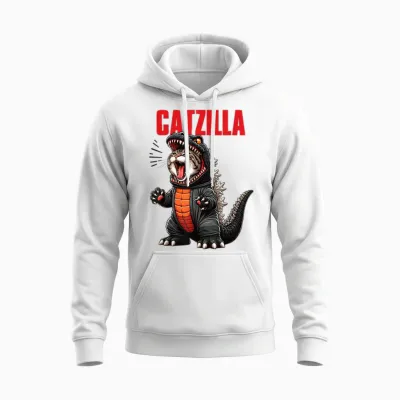 Cute Kitty Catzilla T-Shirt for Cat Moms & Dads Unisex Hoodie - White