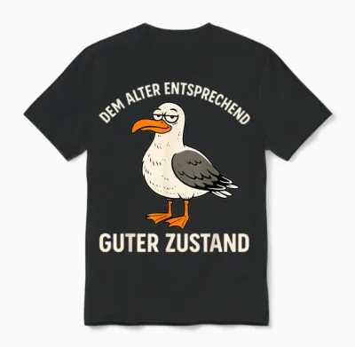 T-Shirt with German Text "dem Alter Entsprechend Guter Zustand - Alter Vogel Seagull Unisex T-Shirt - Black