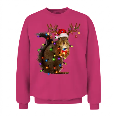 Funny Squirrel Christmas Reindeer Christmas Lights Unisex Sweatshirt - Heliconia
