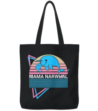 Narwhal Mama Retro Tote Bags - Black