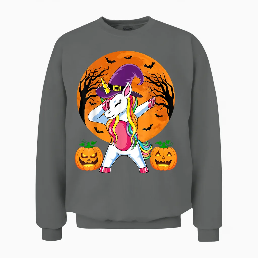 Süße Hexe Einhorn Halloween Witchy Unicorn Kürbis Mädchen Unisex Sweatshirt in Graphite Heather