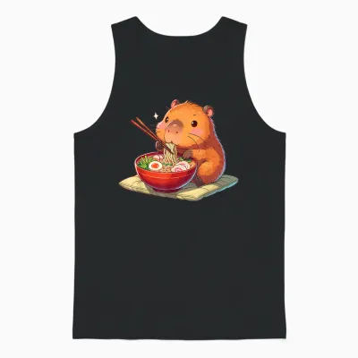 Cute Capybara Eats Ramen Noodles Capybaras Ramen T-Shirt, Black Unisex Tank Top - Black
