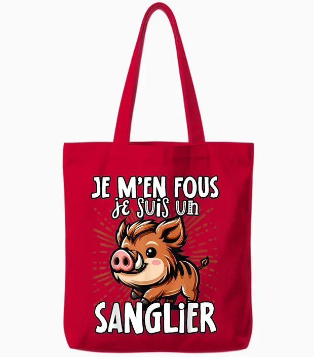 Je M'en Fous Je Suis Un Boar - Sweet Wild Boar T-Shirt, Black, S Tote Bags in Red