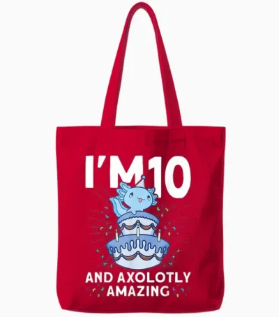 Ich Bin 10 Bday Axolotl Party Süße Kinder Zum 10. Geburtstag Axolotl Tote Bags - Red