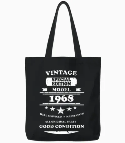 Vintage Retro White 1968 Tote Bags - Black