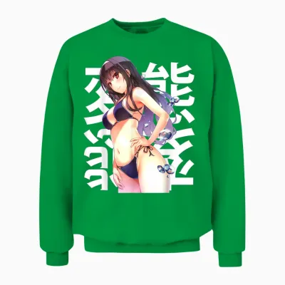 Anime Girl Lewd Kawaii Waifu Japonais Otaku Manga Unisex Sweatshirt - Irish Green